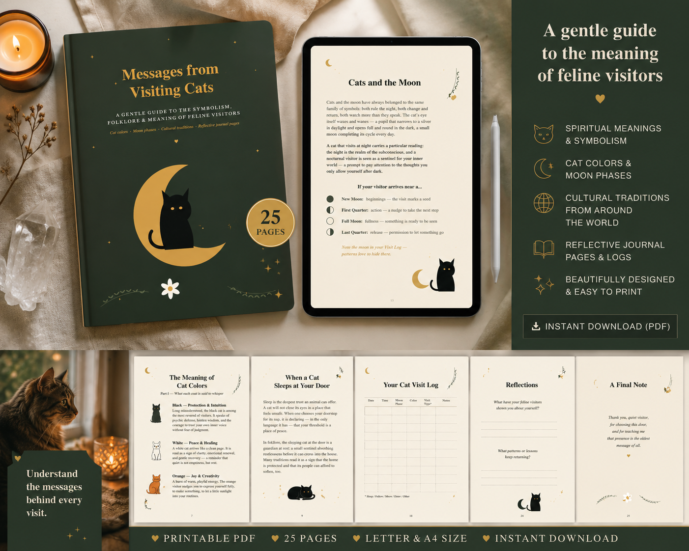Spiritual Meaning of Cats Visiting Your Home | inspired by folklore, Printable PDF Guide | Cat Symbolism | Cat Color Meanings | Instant Download