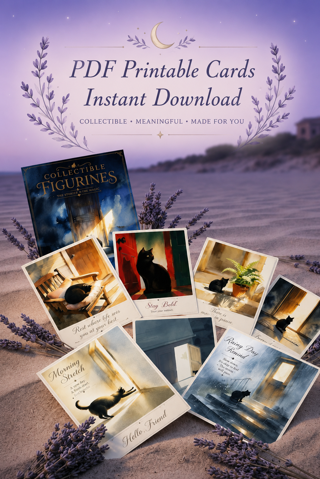 Black Cat Door Collectible Art Cards – Digital Download (PDF)