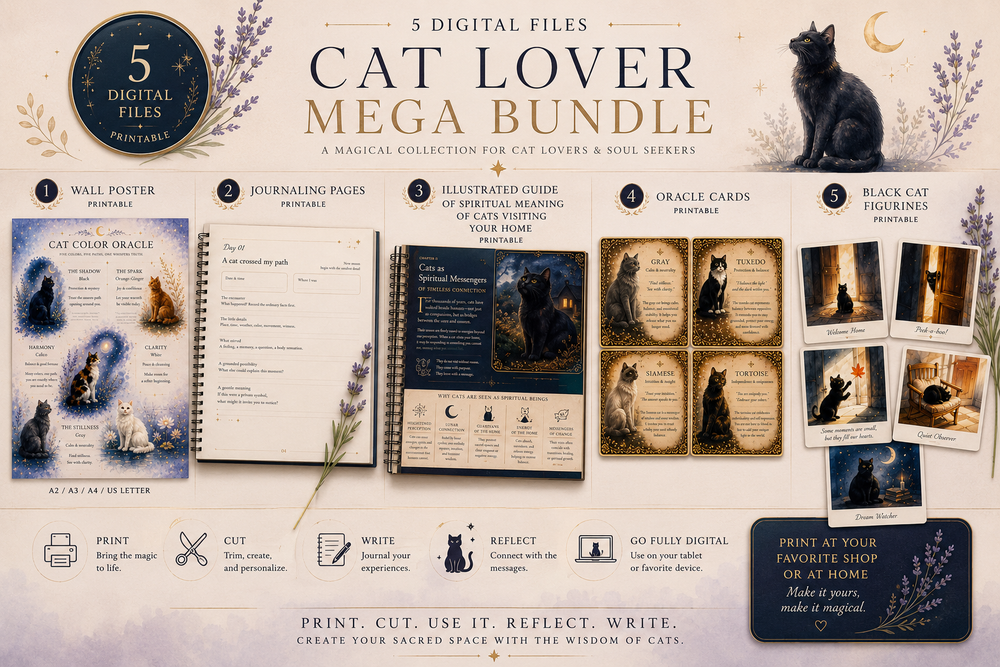 Complete Cat Messenger Mega Bundle | Cat Journal, Messages from Visiting Cats, Oracle Card Deck + Printable Cards