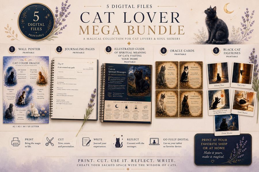 Complete Cat Messenger Mega Bundle | Cat Journal, Messages from Visiting Cats, Oracle Card Deck + Printable Cards — collection preview