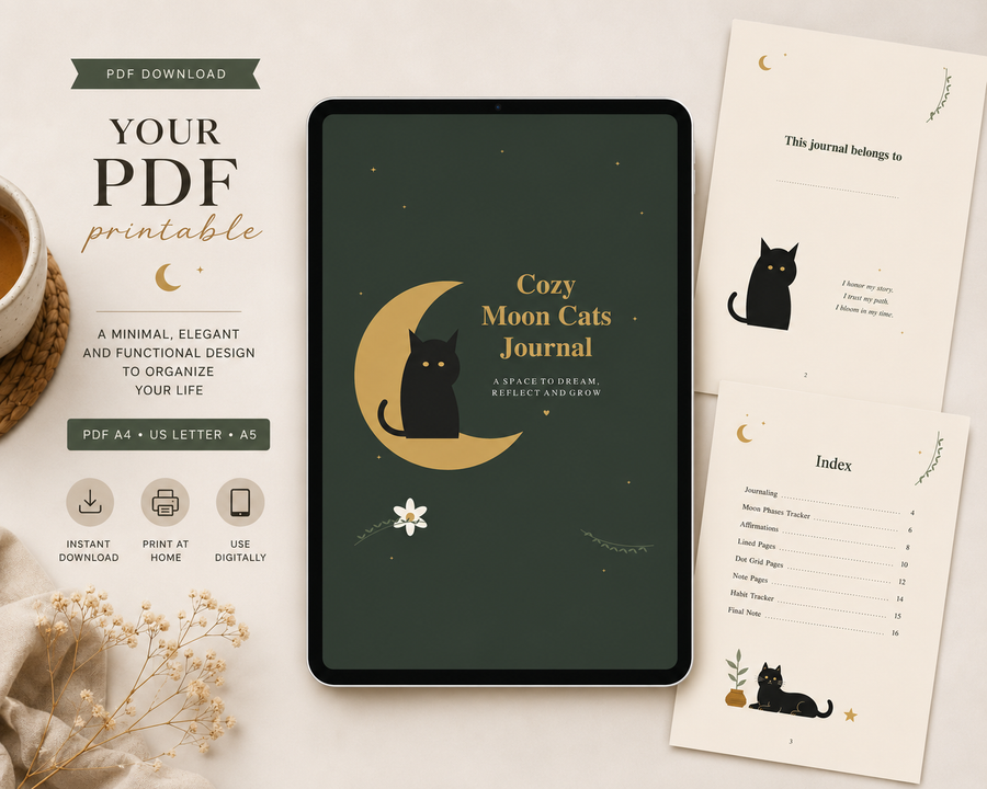 Cozy Moon Cats Journal PDF Download – Ein Ort zum Träumen, Nachdenken und Wachsen