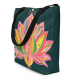 Lotus Blossom Energy Tote – Deep Green Canvas with Artistic Print
