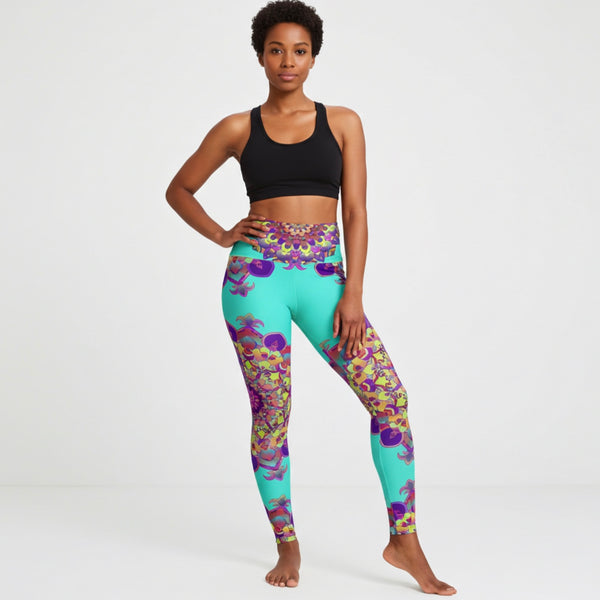 Leggings Mandala Turchesi – Pantaloni Yoga a Vita Alta per Donna