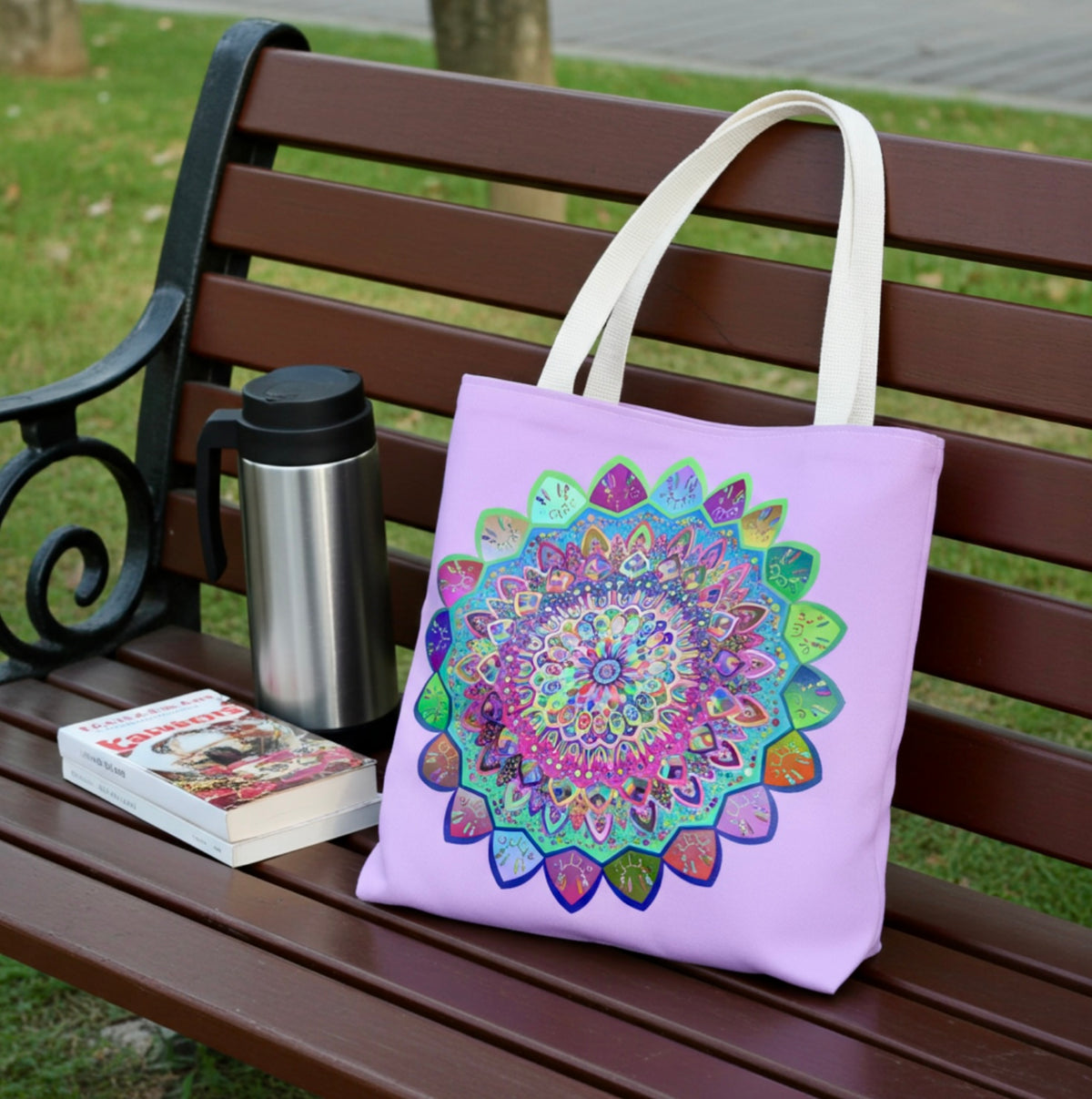 Sunburst Mandala Tote – Color Explosion on Canvas