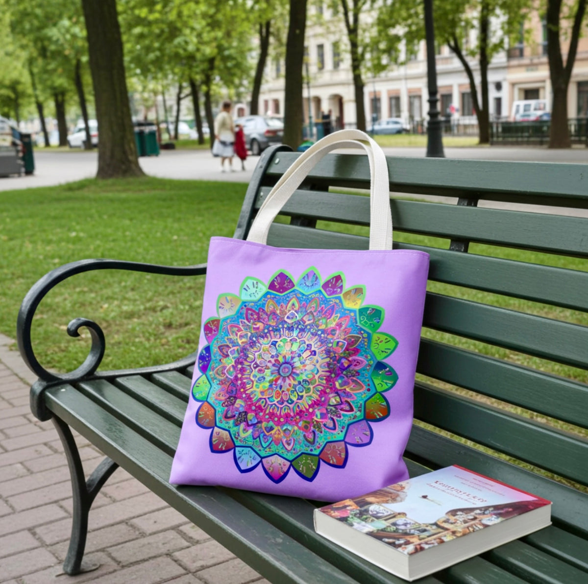Sunburst Mandala Tote – Color Explosion on Canvas