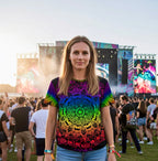 Festival Rainbow Mandala Tee – Schwarzes Kurzarmshirt