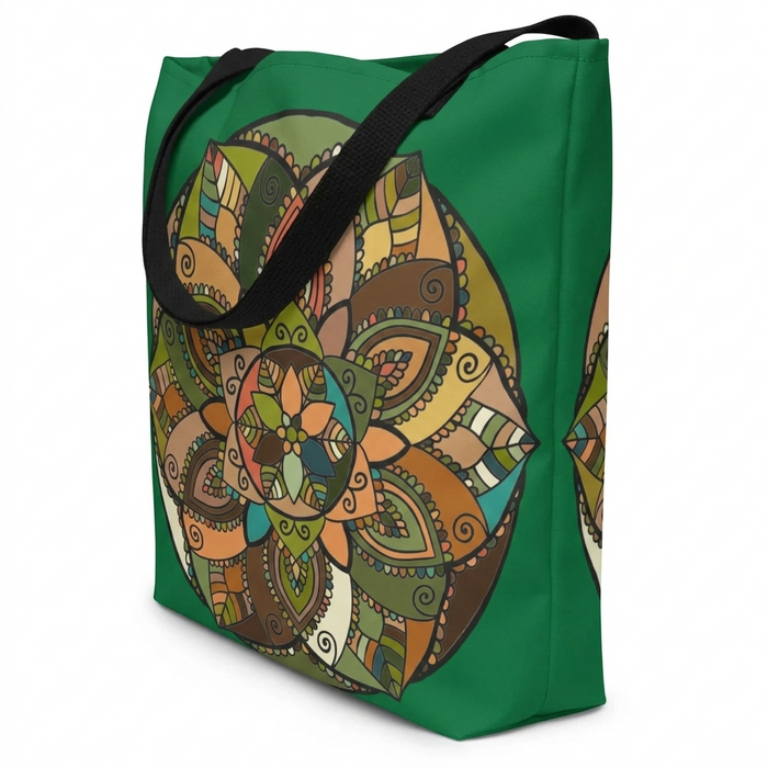 Borsa tote Boho Mandala — Shopper AOP con motivo floreale verde