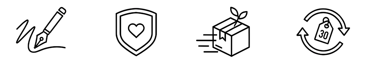 Set of four icons with text describing services related to prints, payments, delivery, and returns.