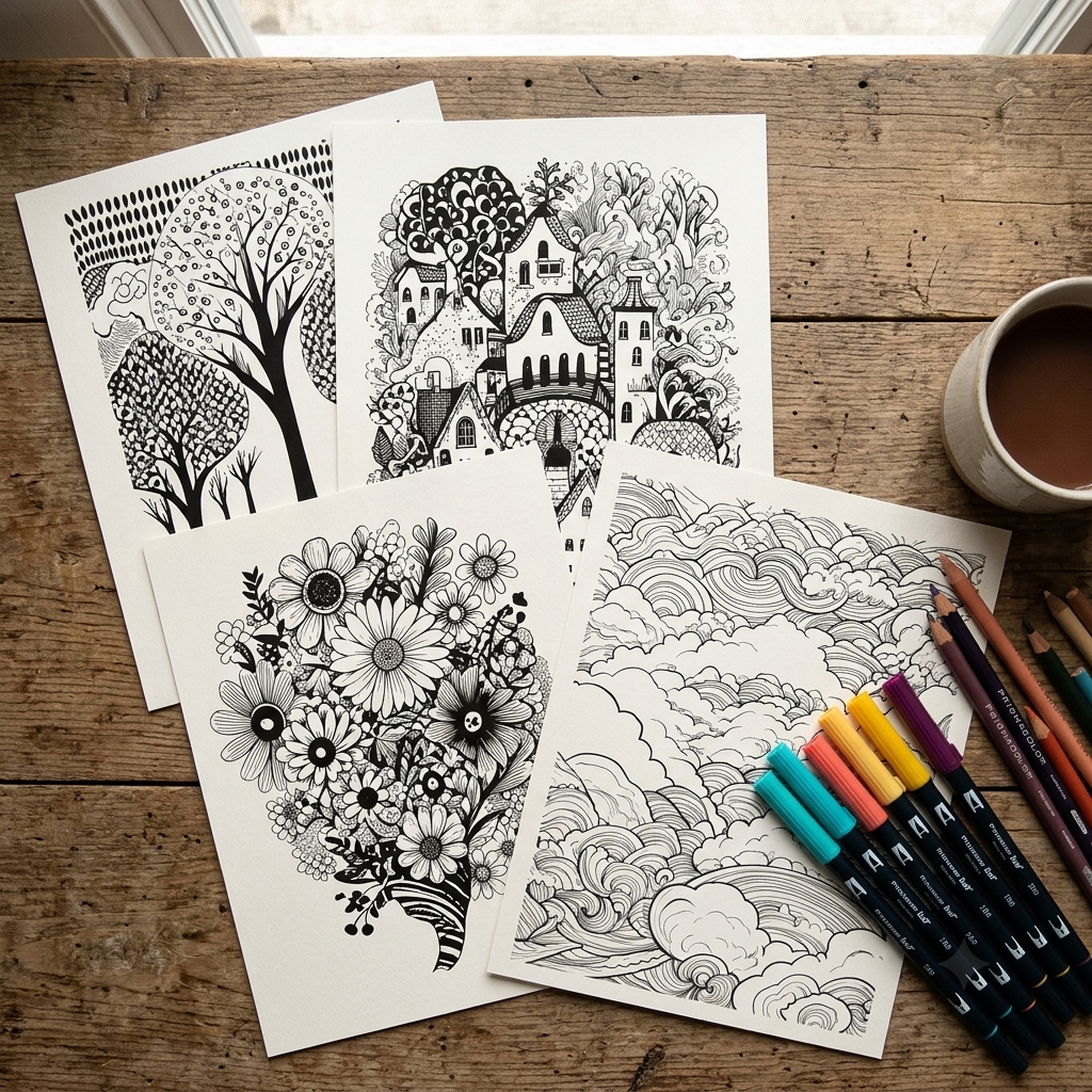Retratos inspirados en la naturaleza - Terapia para colorear - PDF (más de 50 páginas)
