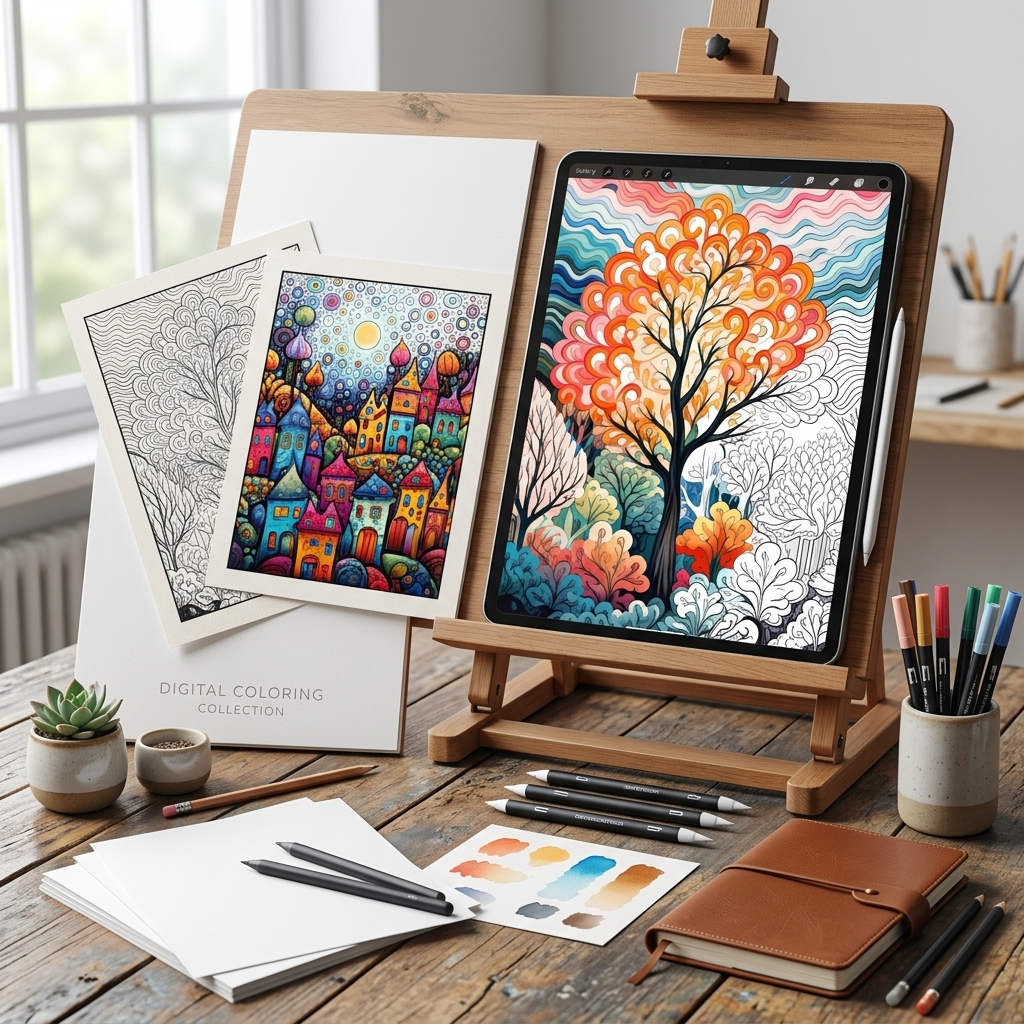 Retratos inspirados en la naturaleza - Terapia para colorear - PDF (más de 50 páginas)