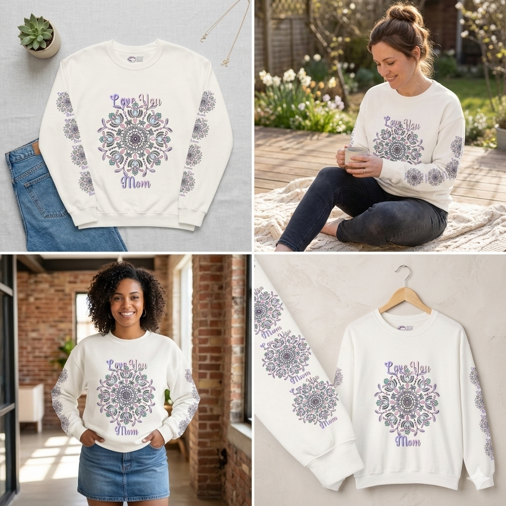 Mom Empowering Mandala Sweatshirt in Soft Pastel Hues