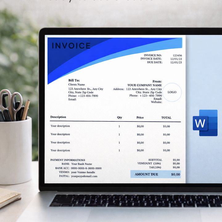 Blue Editable Invoice Template in Excel and Word Format by Blululi