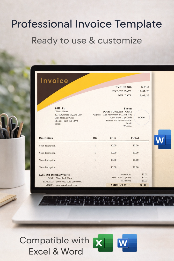 Modello di fattura Blululi Brown: soluzione per piccole imprese - formato lettera USA