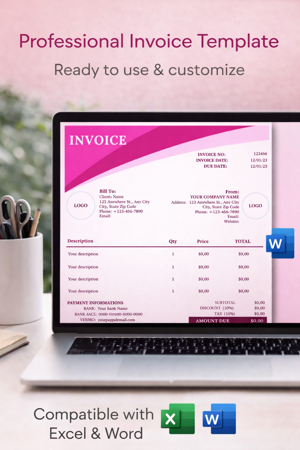 Pinky Invoice Template - US Letter Size