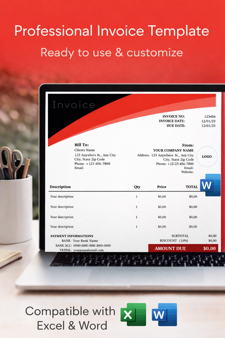 Red Invoice Template - Small Business Solution