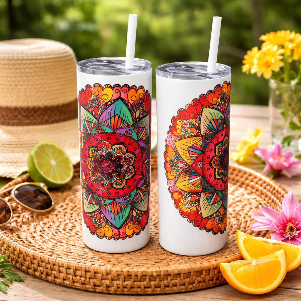 Mandala-inspirierter 20oz-Becher mit kräftigem Blumendesign