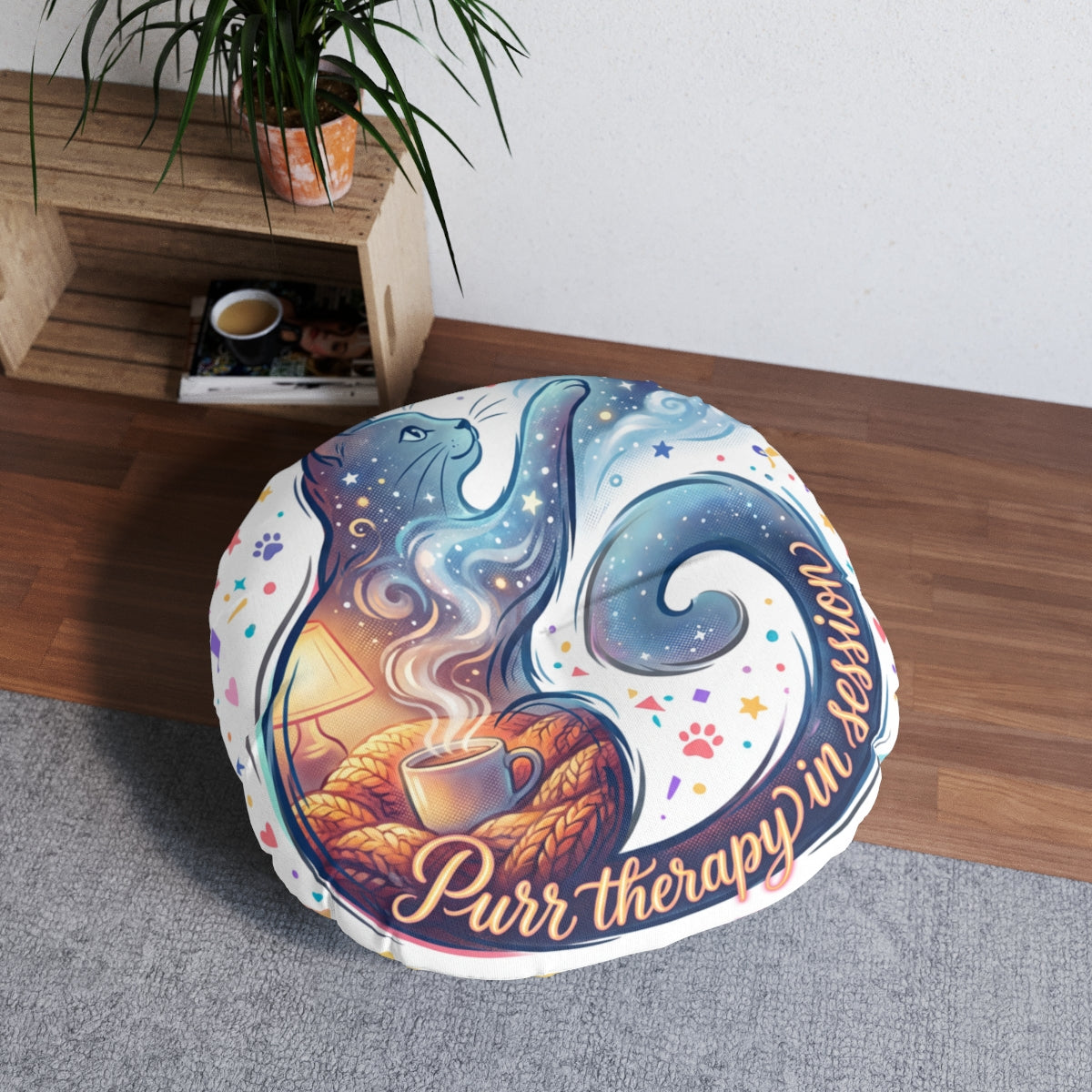 Purr Therapy Double-Exposure Cat Floor Pillow