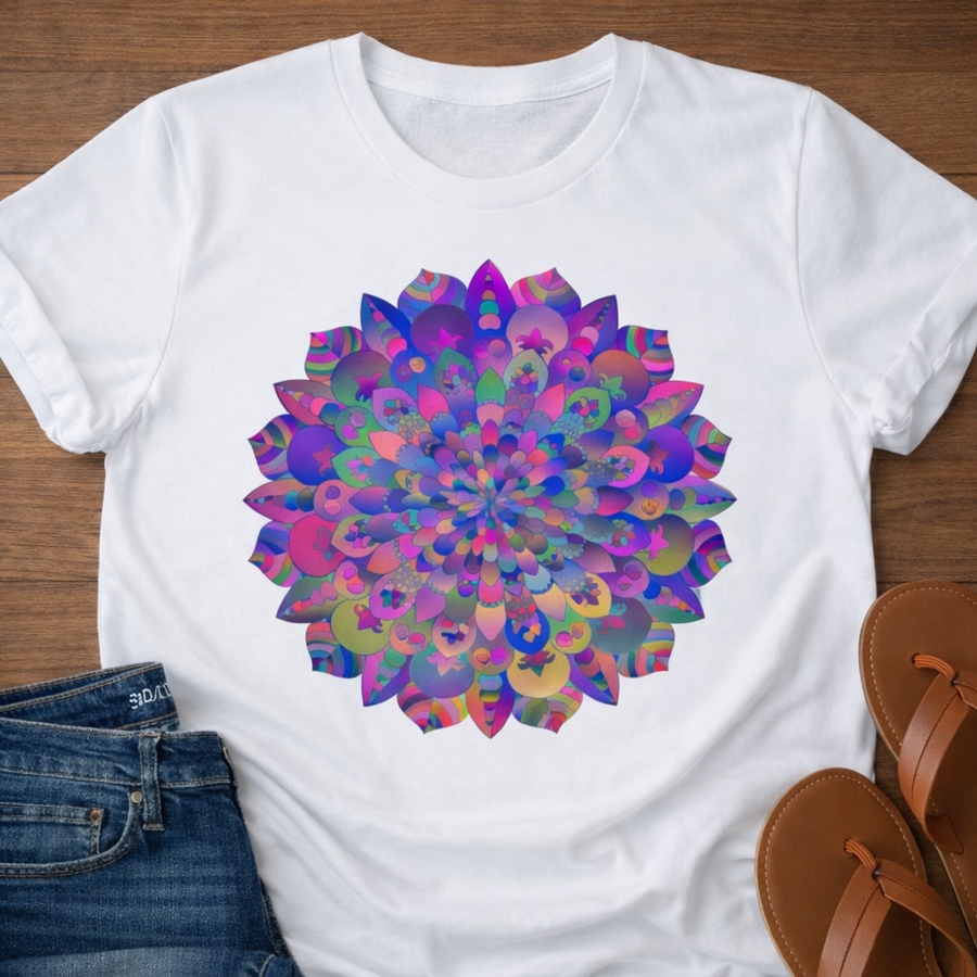Spiritual Mandala T-Shirt with Colorful Kaleidoscopic Design