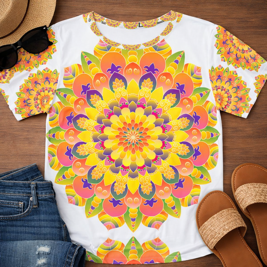 T-shirt da donna Sunshine Mandala in una vivace palette floreale