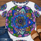 Vibrant Mandala Women's T-Shirt in Blue and Green Hues