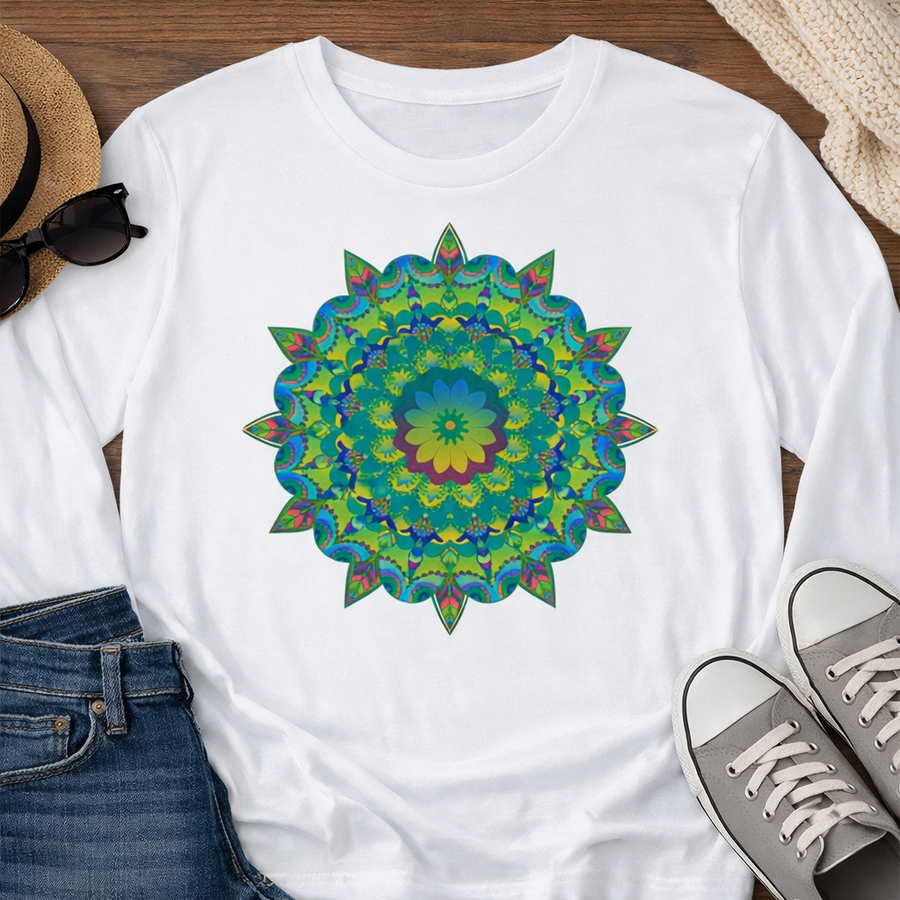 Lebendiges Mandala-Langarm-T-Shirt in leuchtenden Farben und gemütlichem Komfort