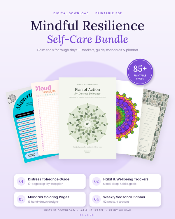 Resilience & Self-Care Bundle – Mandalas, Planners, Journal & Distress Guide