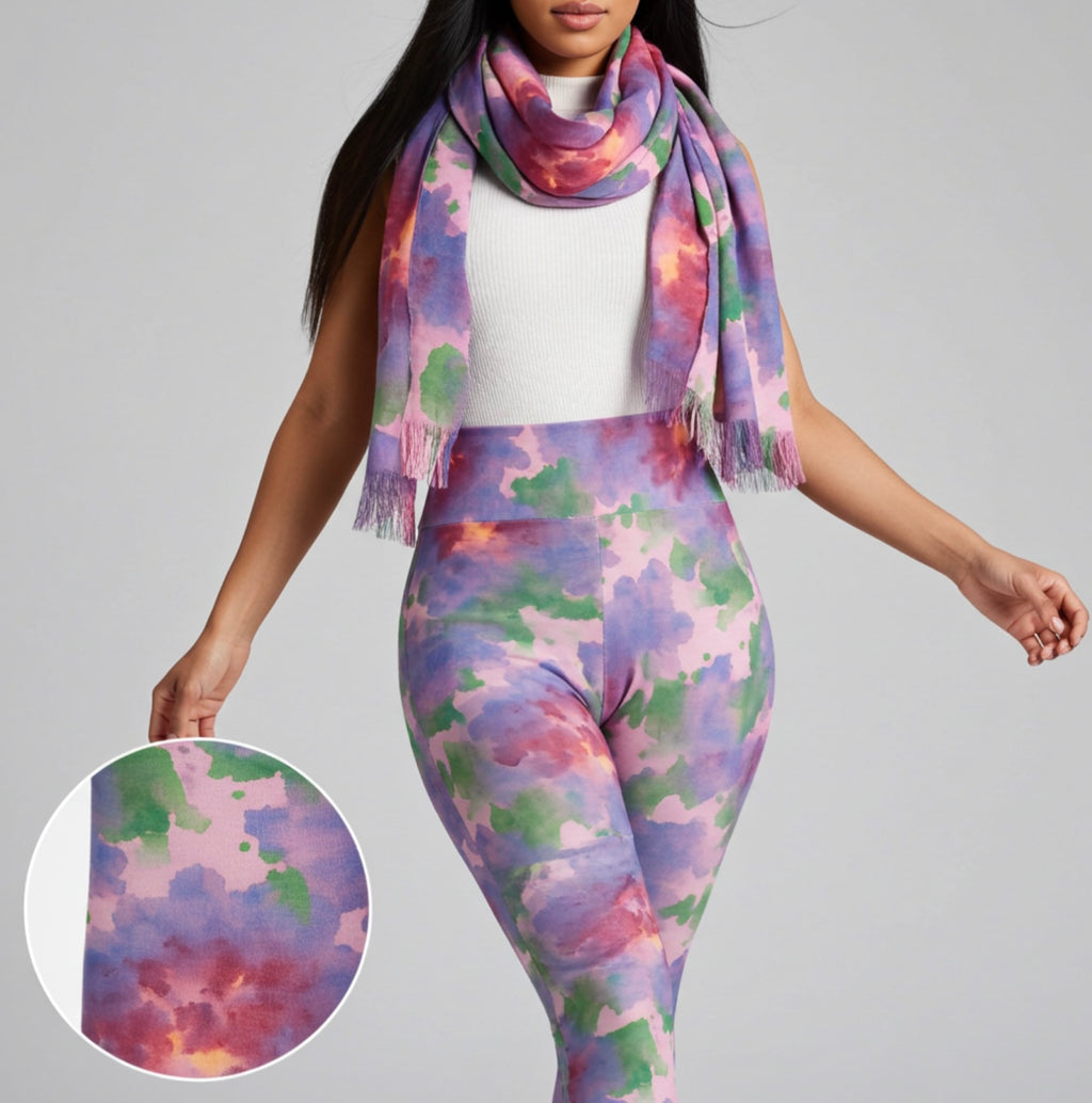 Watercolor Leggings & Scarf Set – Matching Artistic Women’s Outfit