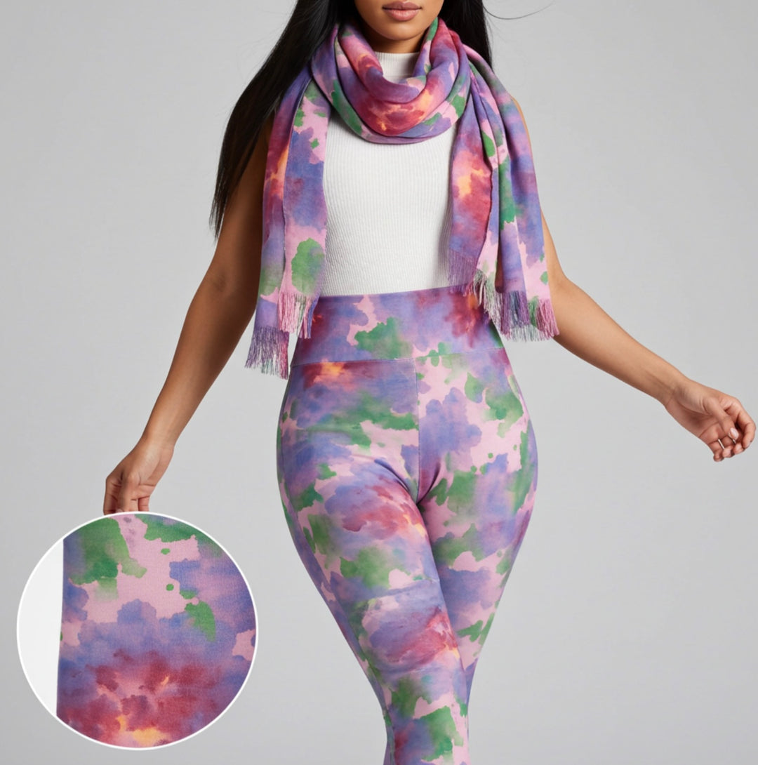 Watercolor Leggings & Scarf Set – Matching Artistic Women’s Outfit