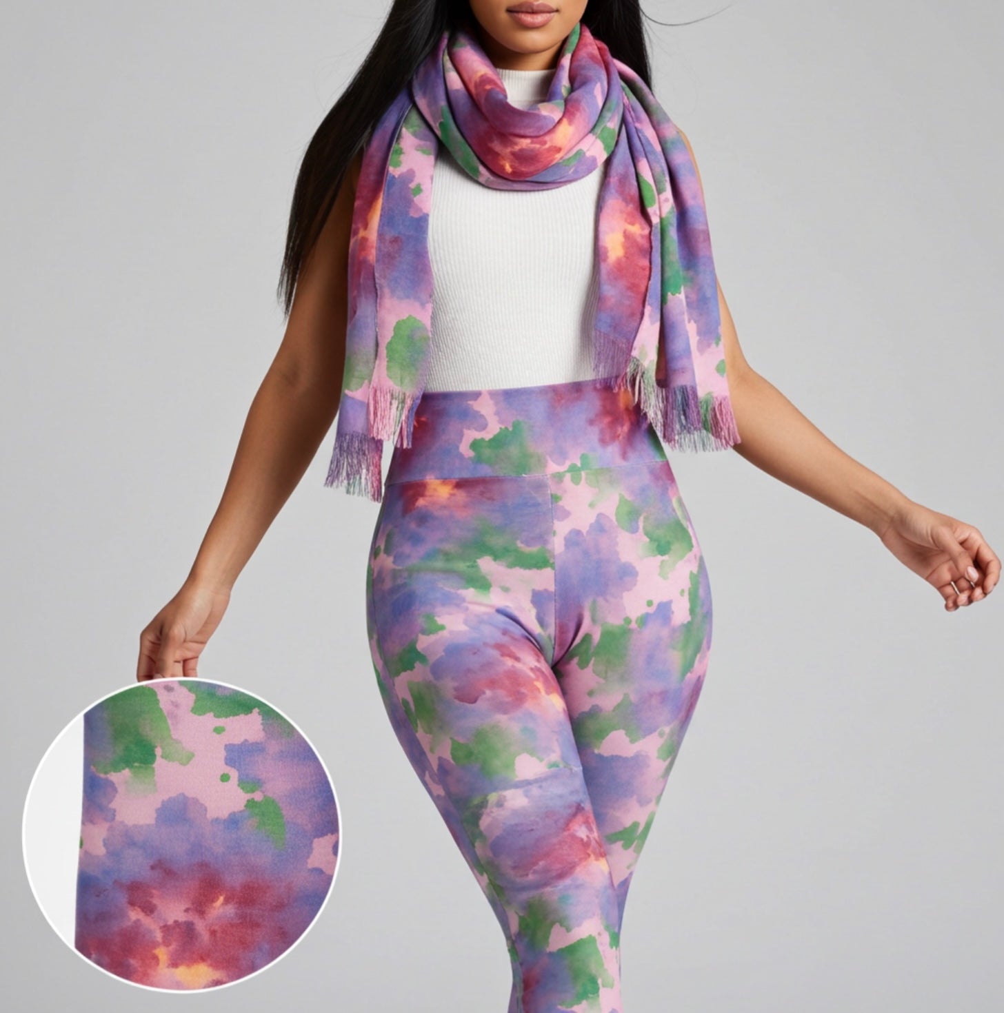 Watercolor Leggings & Scarf Set – Matching Artistic Women’s Outfit
