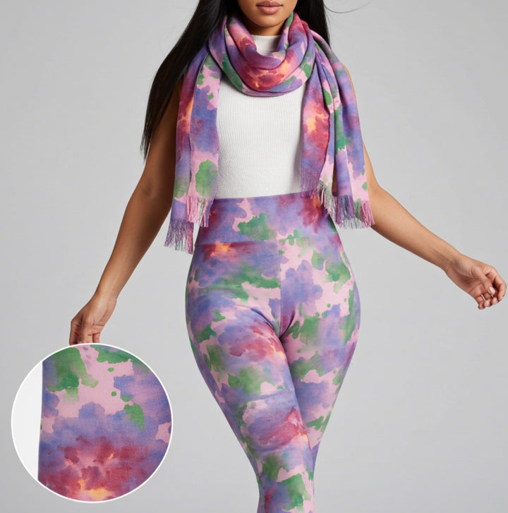 Watercolor Leggings & Scarf Set – Matching Artistic Women’s Outfit