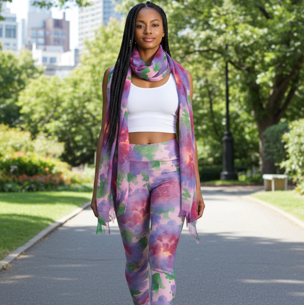 Watercolor Leggings & Scarf Set – Matching Artistic Women’s Outfit