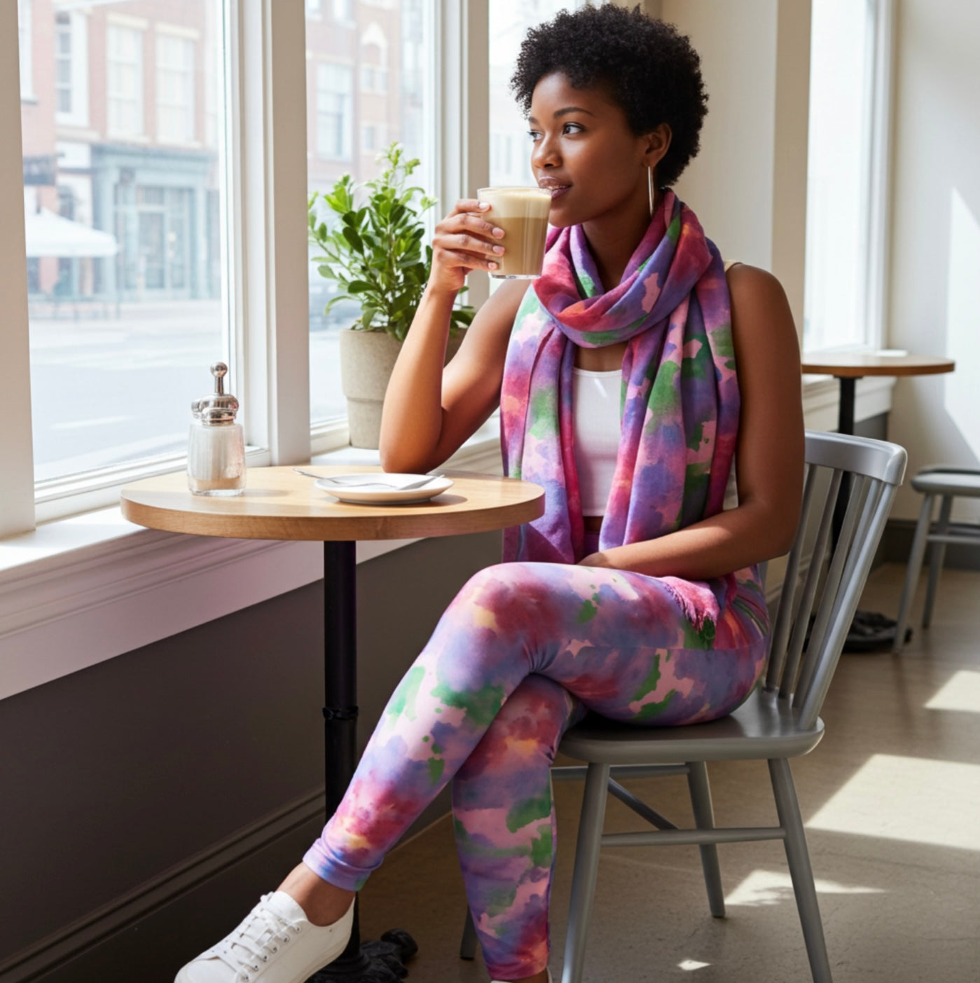 Watercolor Leggings & Scarf Set – Matching Artistic Women’s Outfit