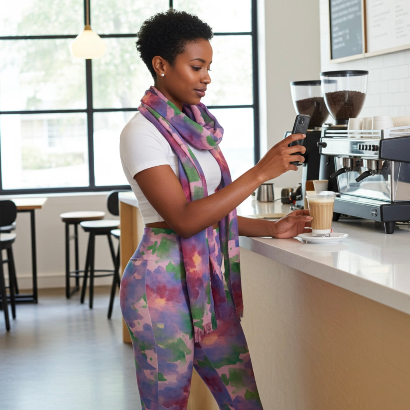 Watercolor Leggings & Scarf Set – Matching Artistic Women’s Outfit