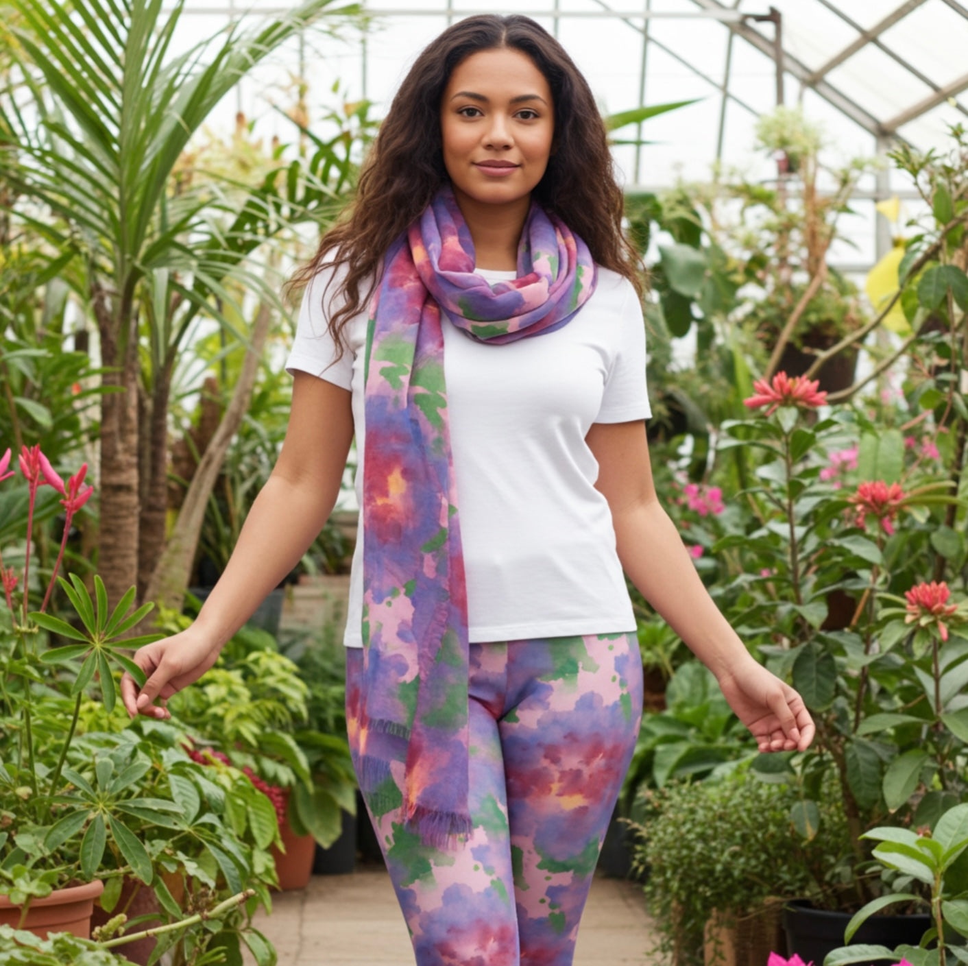 Completo leggings e sciarpa acquerello – Completo artistico coordinato da donna