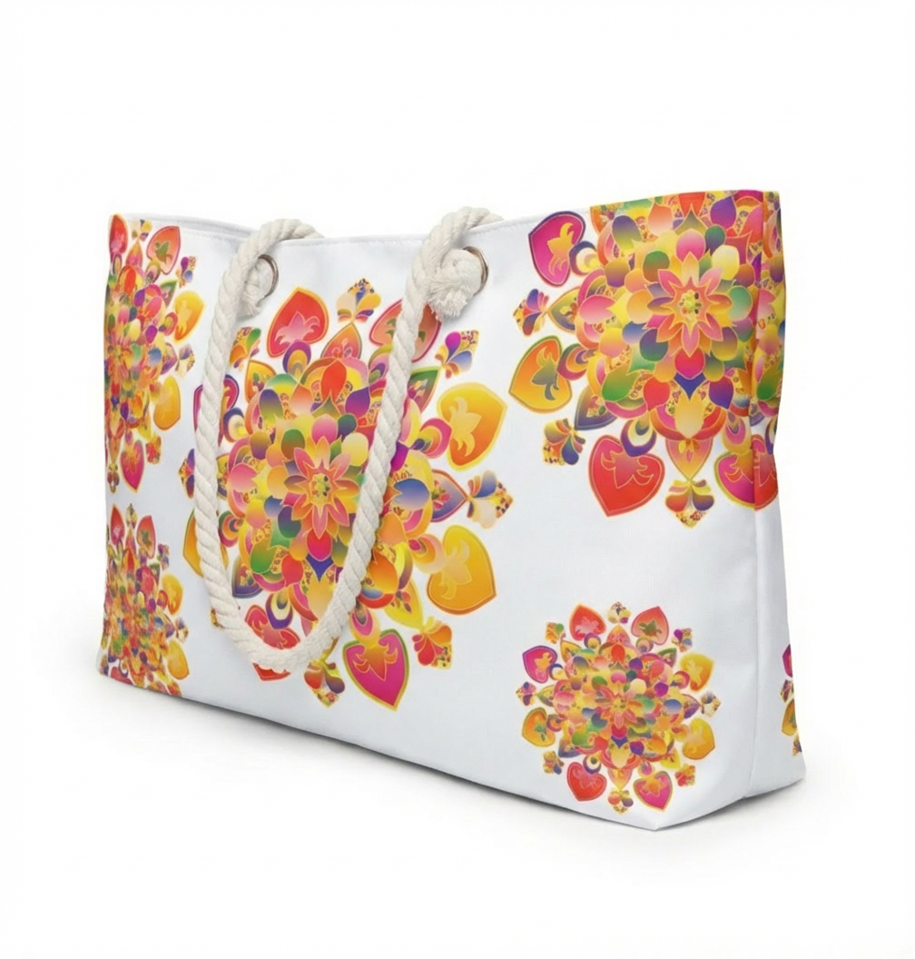 Floral Mandala Weekender Bag with Cheerful Heart Accents