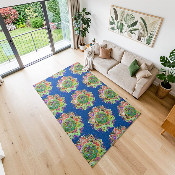 Intricate Mandala Area Rugs in Lush Greens and Bold Blues