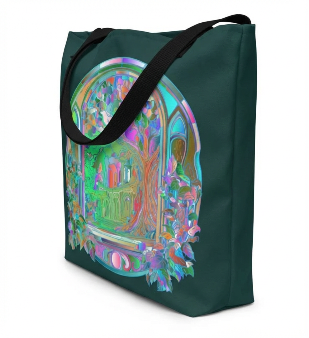 Enchanting Nature Scene Tote Bag with Lush Green Accents