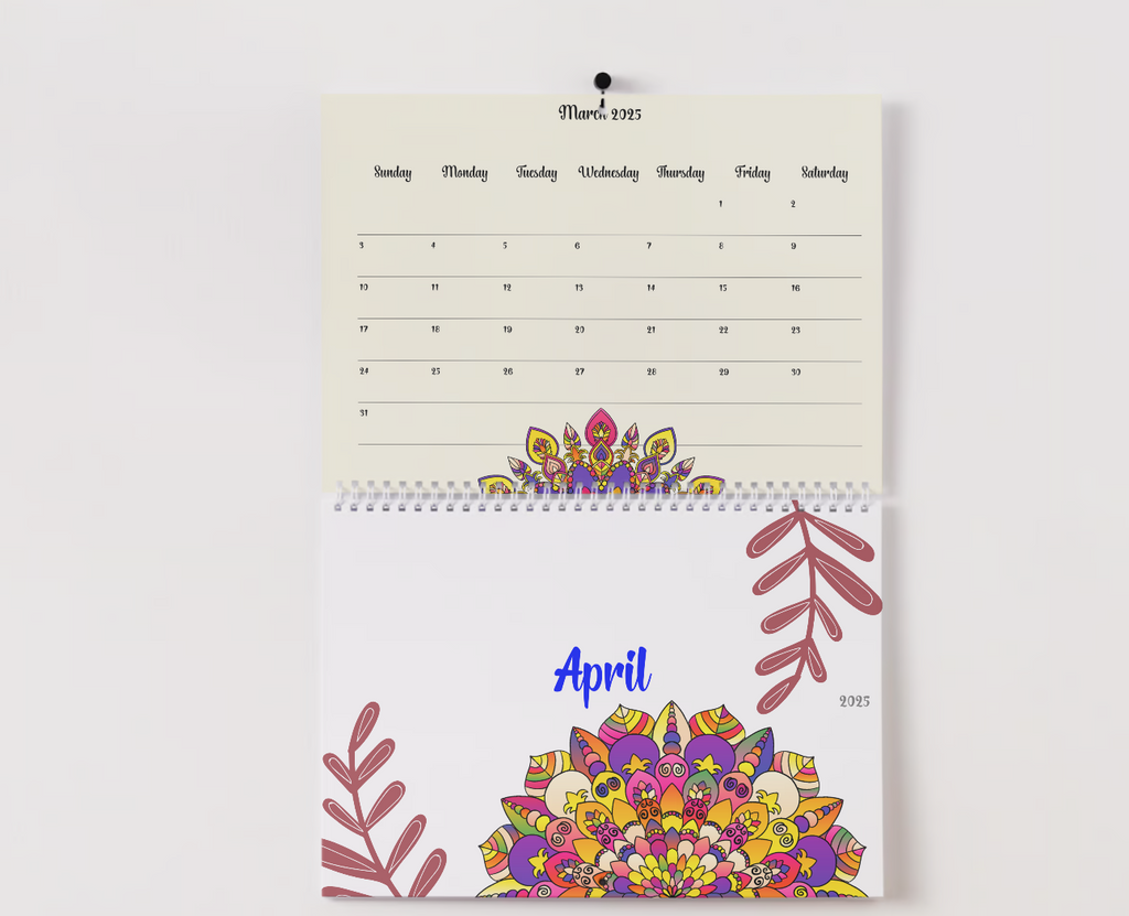 Top view of 2025 calendar with holidays printable with space for notes and reminders
