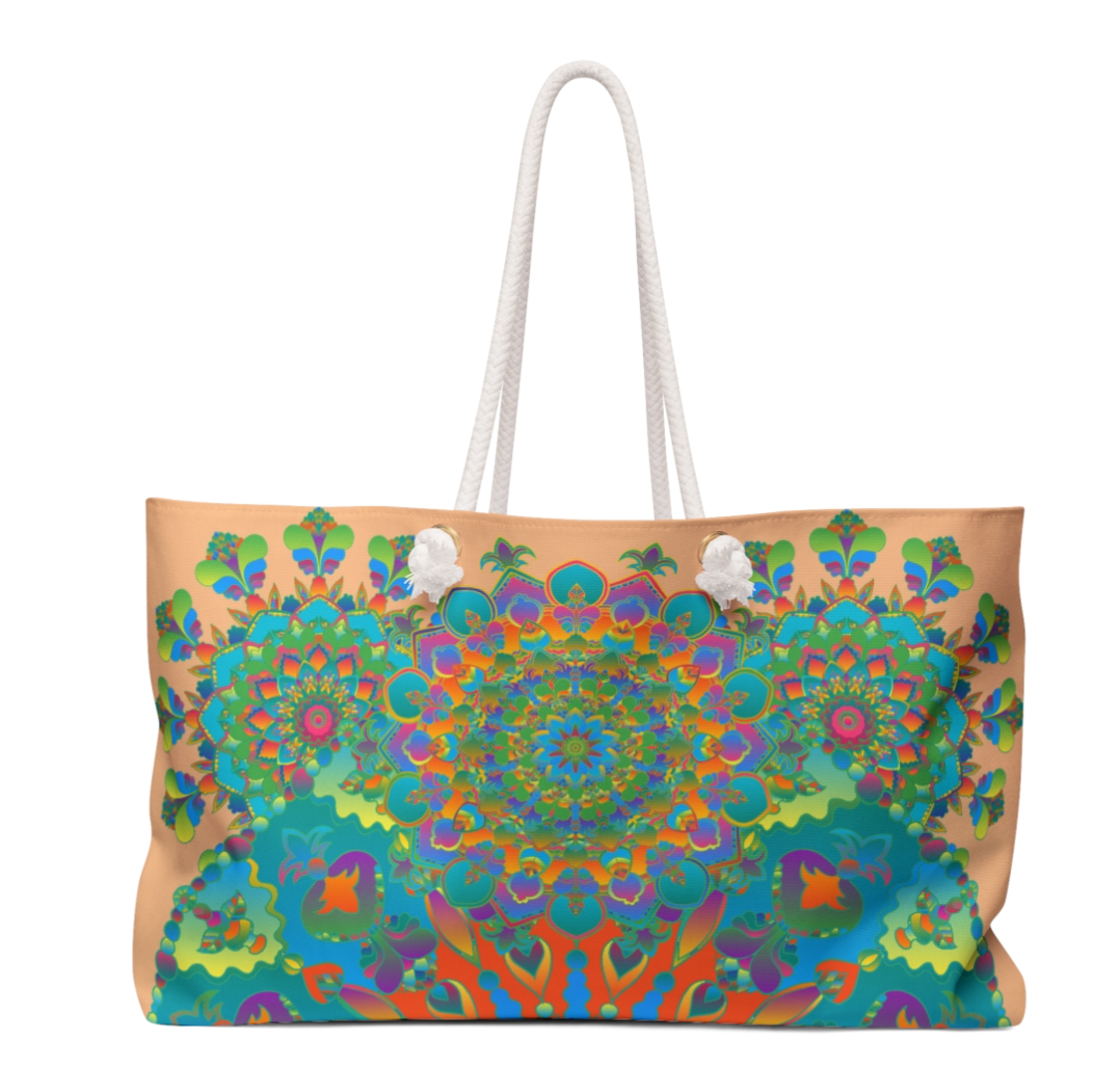 Mandala Pattern Weekender Bag in Deep Blues and Greens for Travel