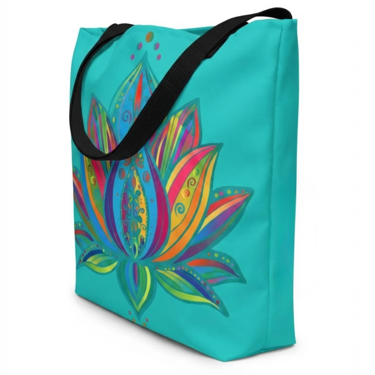 Sky Lotus Tote Bag - Azure Blue Floral Shoulder Bag for Women