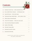 Menu with festive recipes and a decorative flower on a white background