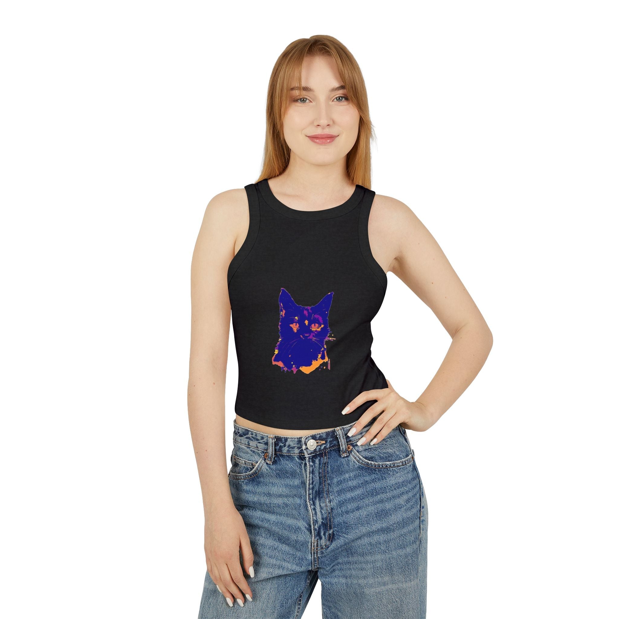 Abstract Blue Cat Watercolor Racerback Tank Top Tank Top - Blululi