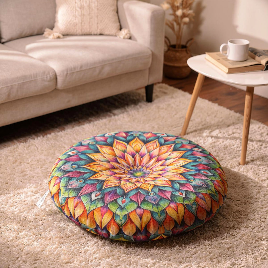 Cuscino da pavimento con design a mandala - Incantevole cuscino dai colori vivaci
