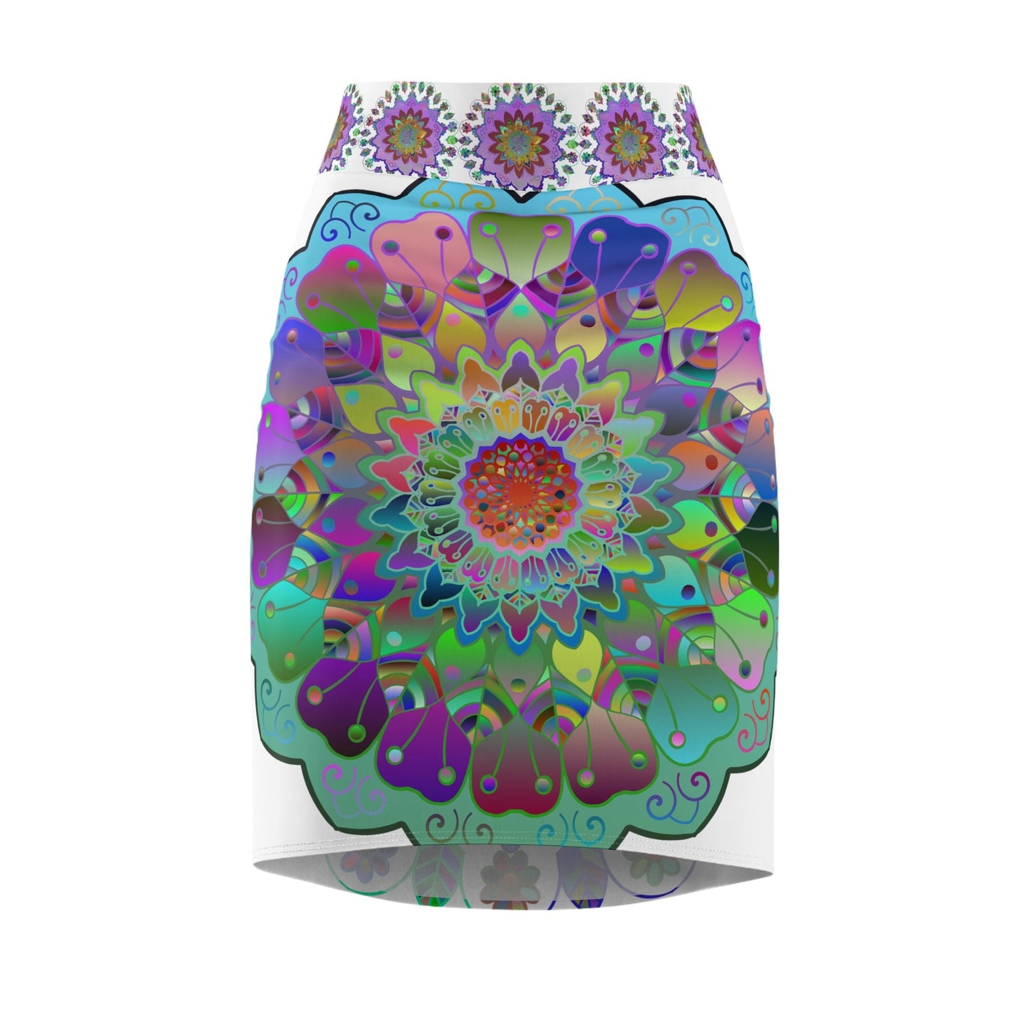 All Over Prints - Women's Pencil Skirt with Hand - Drawn Mandala Design - Light Purple, Azure & Iridescent Shades - Blululi All Over Prints - Blululi