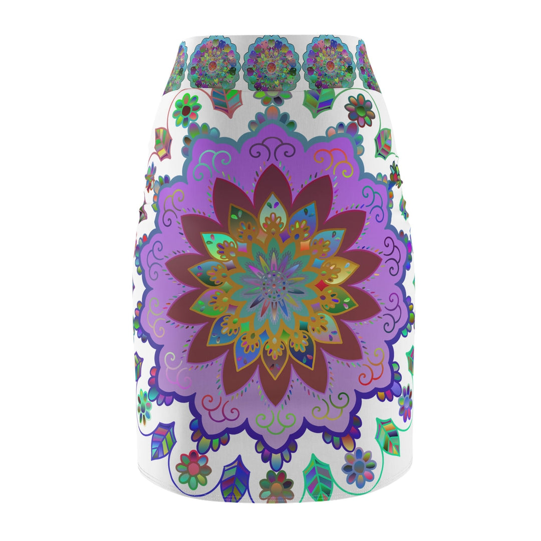 All Over Prints - Women's Pencil Skirt with Hand - Drawn Mandala Design - Light Purple, Azure & Iridescent Shades - Blululi All Over Prints - Blululi