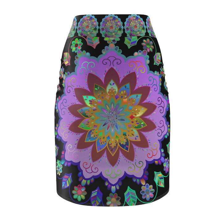 All Over Prints - Women's Pencil Skirt with Hand - Drawn Mandala Design - Light Purple, Azure & Iridescent Shades - Blululi All Over Prints - Blululi