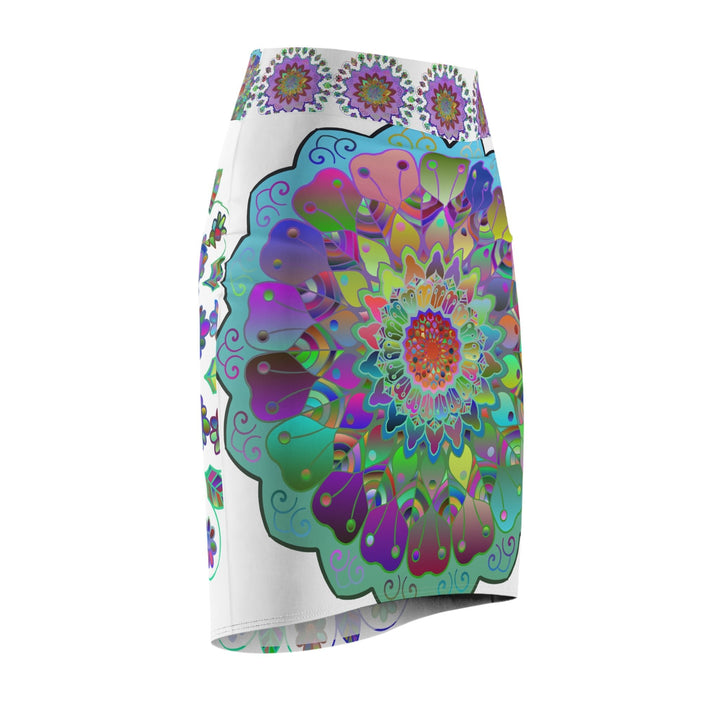 All Over Prints - Women's Pencil Skirt with Hand - Drawn Mandala Design - Light Purple, Azure & Iridescent Shades - Blululi All Over Prints - Blululi