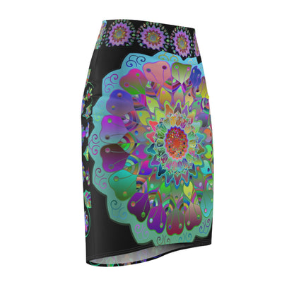 All Over Prints - Women's Pencil Skirt with Hand - Drawn Mandala Design - Light Purple, Azure & Iridescent Shades - Blululi All Over Prints - Blululi