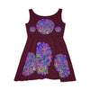 All Over Prints - Women's Skater Dress Hand - Drawn Mandala and Lotus Flower Art in Purple on Dark Red - Blululi All Over Prints - Blululi