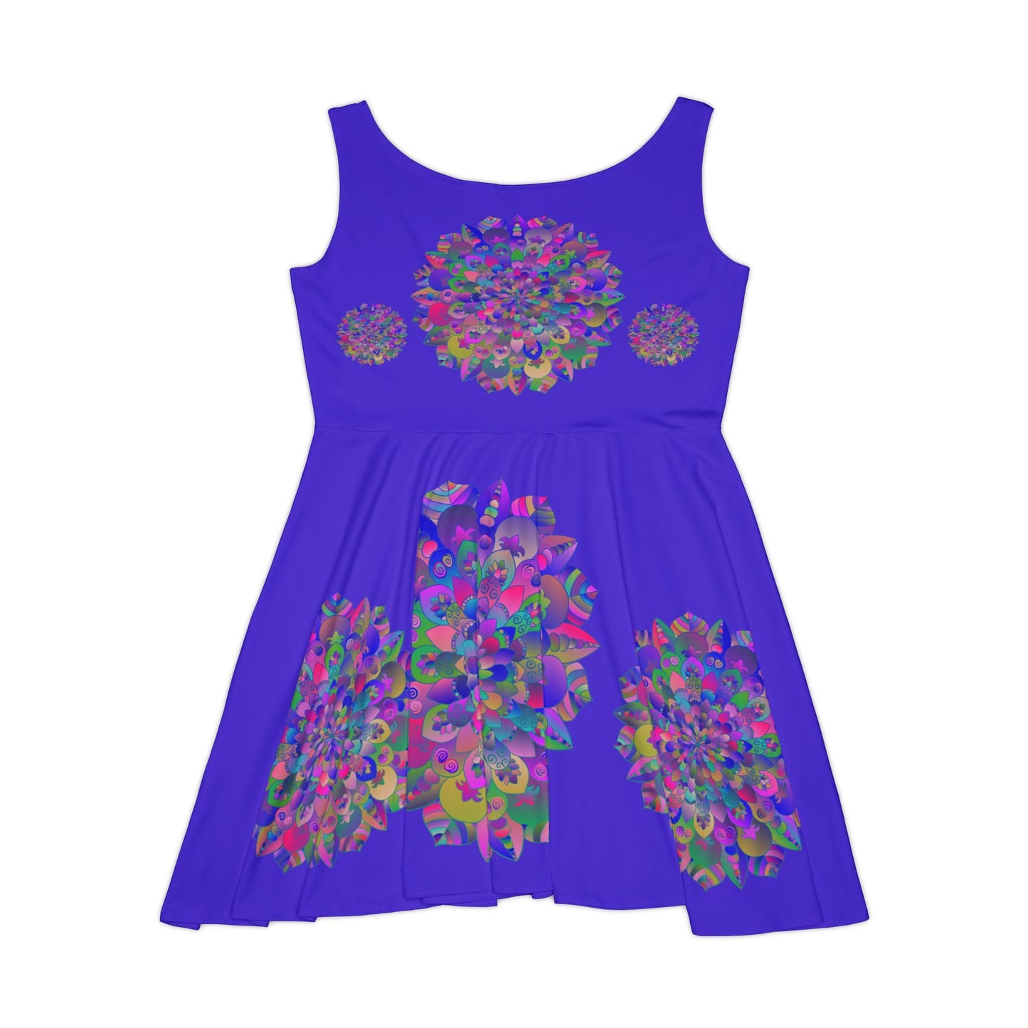 All Over Prints - Women's Skater Dress – Hand - Drawn Mandala and Lotus Flower Art in Purple on Flashy Purple/Blue - Blululi All Over Prints - Blululi